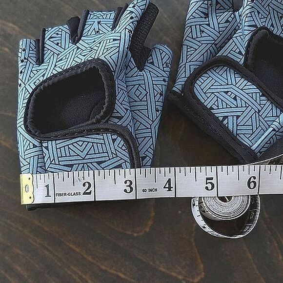 Sky blue abstract neoprene velcro strap half finger cycling gloves - Picture 6 of 7